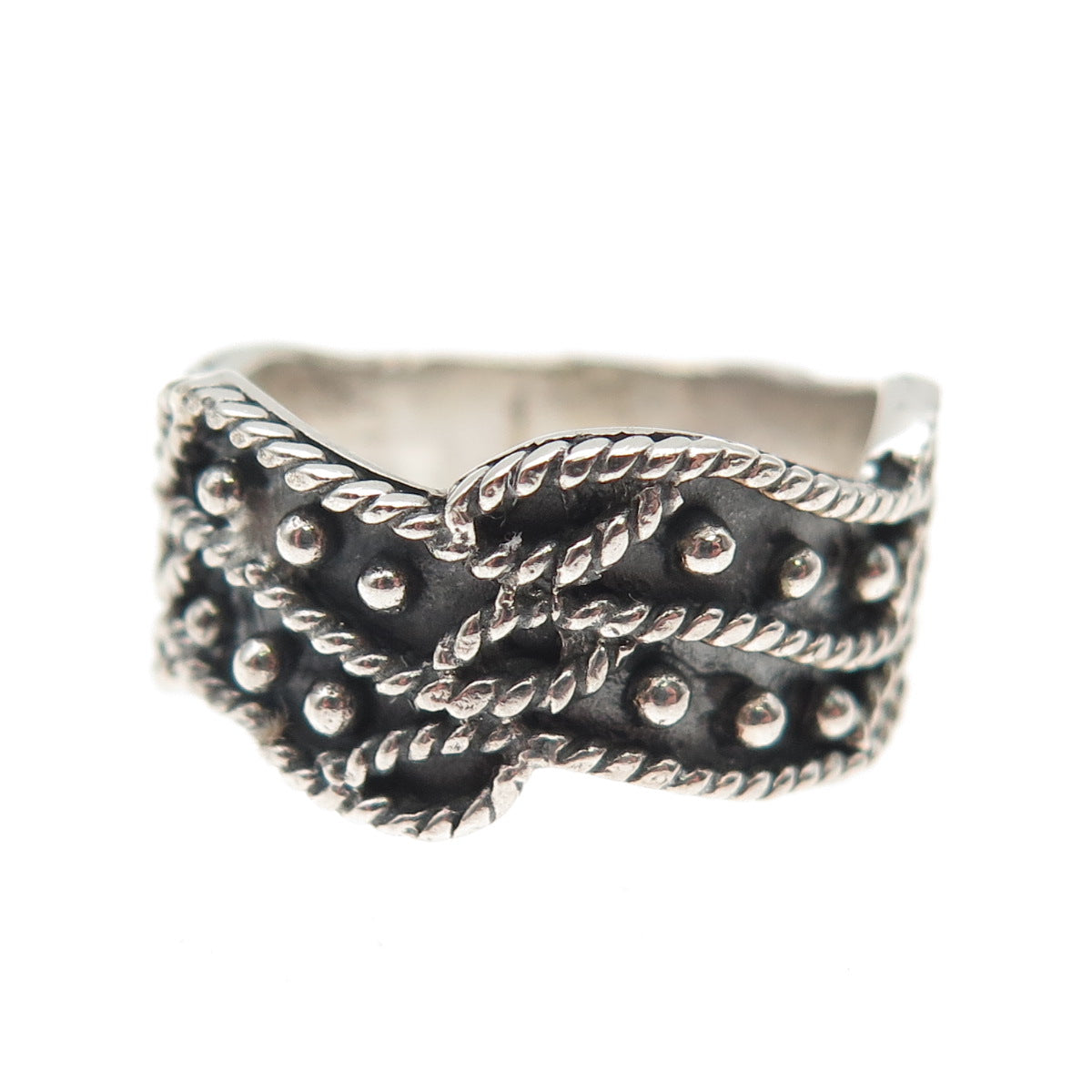 Charles Winston Sterling Silver Vintage Modernist Beaded Oxidized Ring Size 6.75