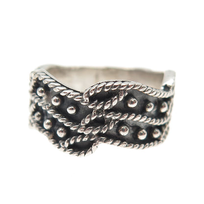 Charles Winston Sterling Silver Vintage Modernist Beaded Oxidized Ring Size 6.75