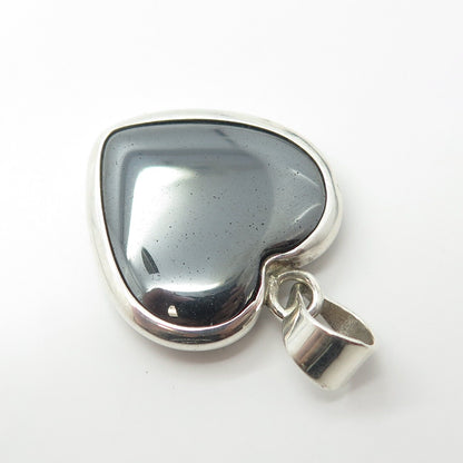925 Sterling Silver Vintage AIS Mexico Real Hematite Gem Heart Pendant