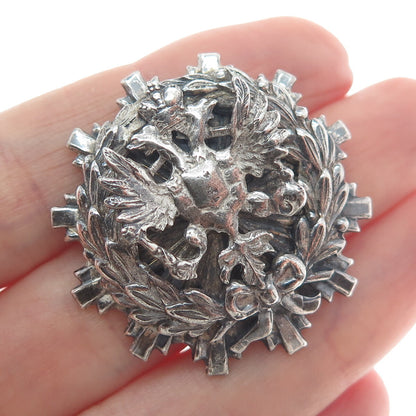 LISNER Silver-Tone Vintage 1950s Poland Double Headed Eagle Oxidized Pin Brooch