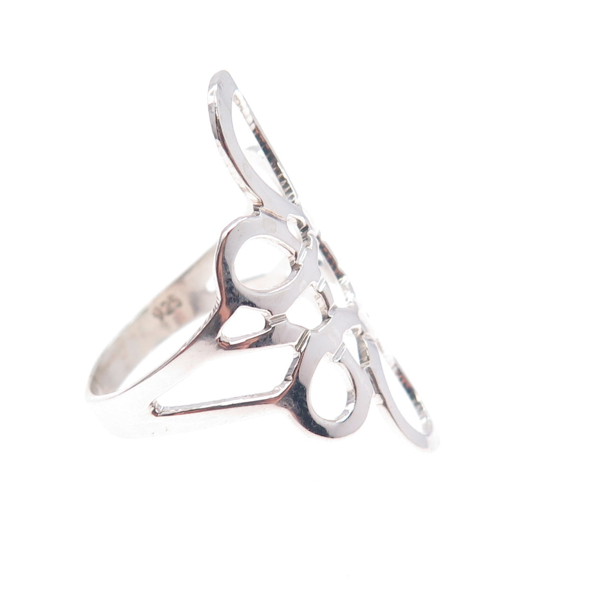 925 Sterling Silver Vintage Mexico Modernist Flower Ring Size 7.25