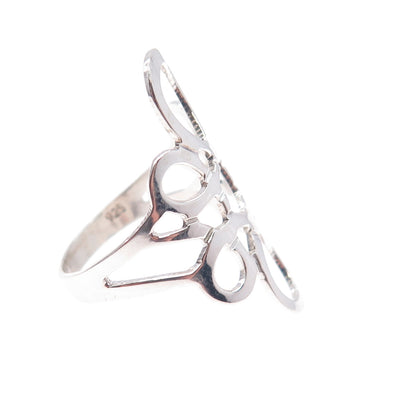 925 Sterling Silver Vintage Mexico Modernist Flower Ring Size 7.25