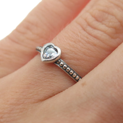 925 Sterling Silver Heart-Cut C Z Granulated Oxidized Ring Size 5