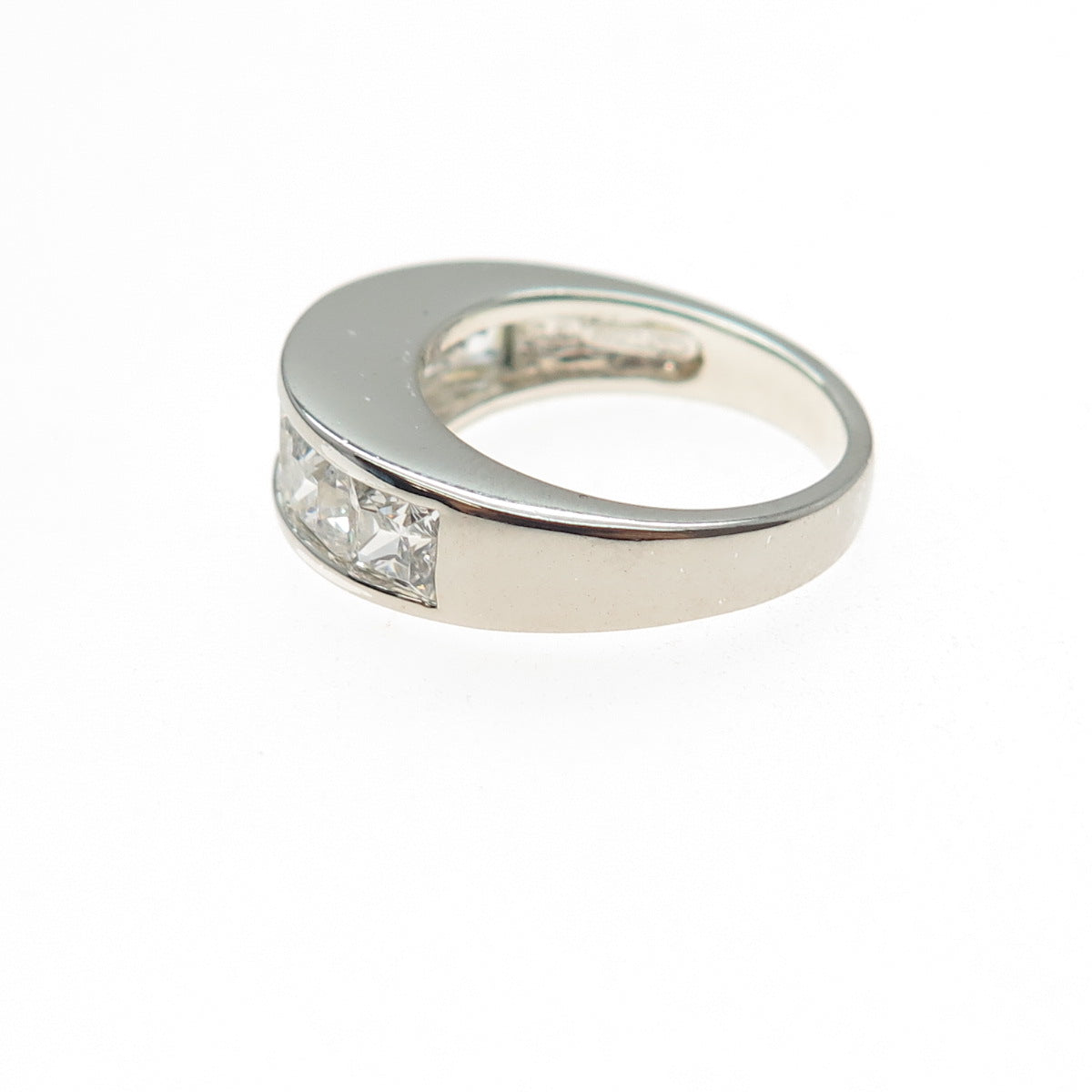 925 Sterling Silver Vintage Princess-Cut C Z Half Eternity Ring Size 5