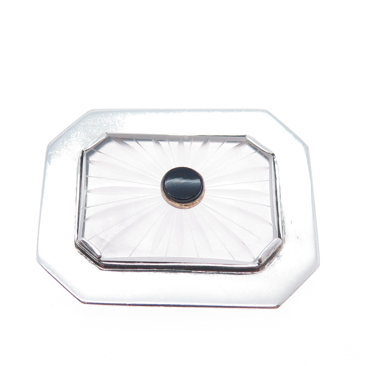 Sterling Antique Onyx & Camphor Frosted Glass Pin Pendant (missing pin)