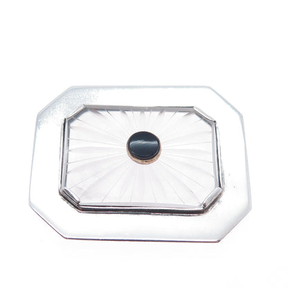 Sterling Antique Onyx & Camphor Frosted Glass Pin Pendant (missing pin)