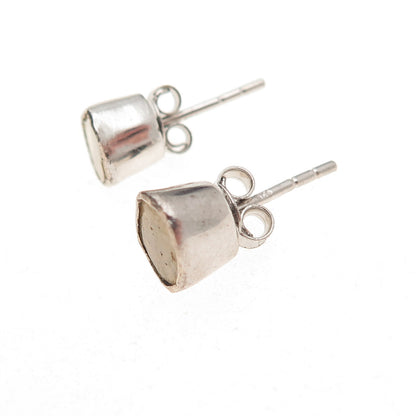 925 Sterling Silver Real Rose-Cut Canary Diamond Stud Earrings