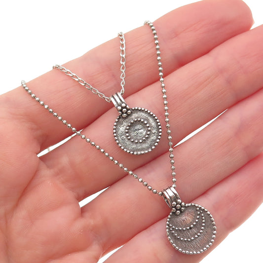 Satya 925 Sterling Silver Vintage Modernist Disc Double Chain Necklace 16"
