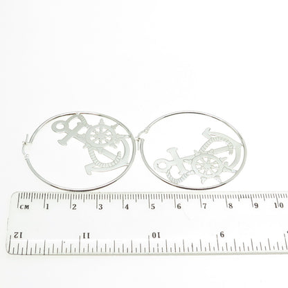 925 Sterling Silver Mariner Anchor Hoop Earrings
