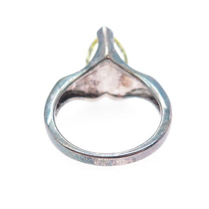 925 Sterling Silver Vintage Real Lime Citrine Teardrop Oxidized Ring Size 9