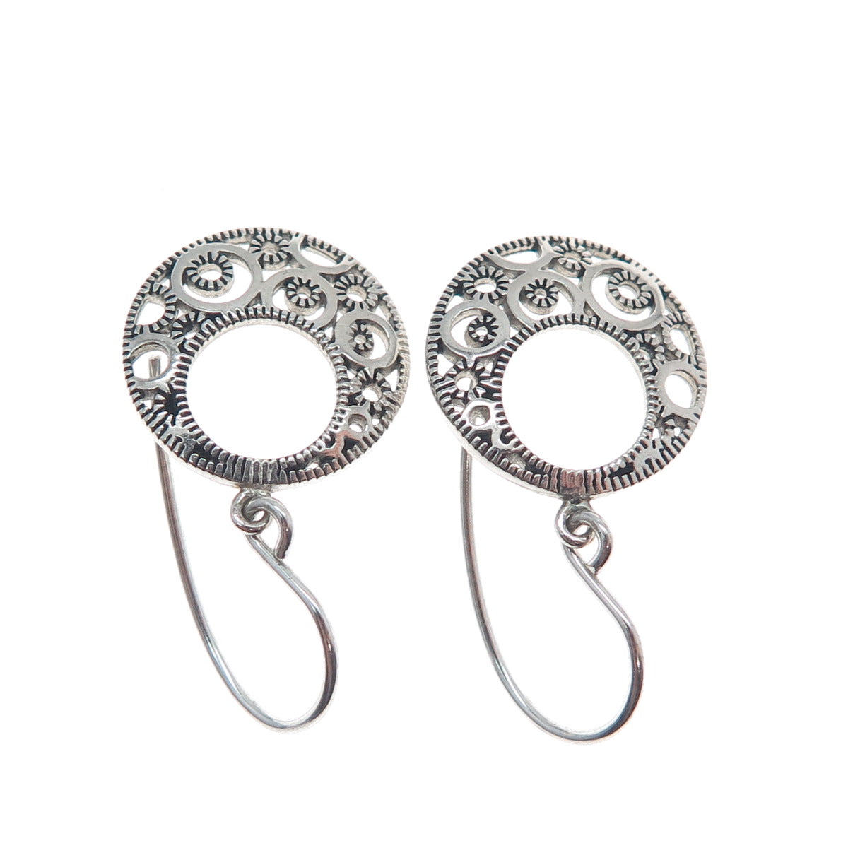 REEDS 925 Sterling Silver Vintage Crescent Circle Dangle Earrings