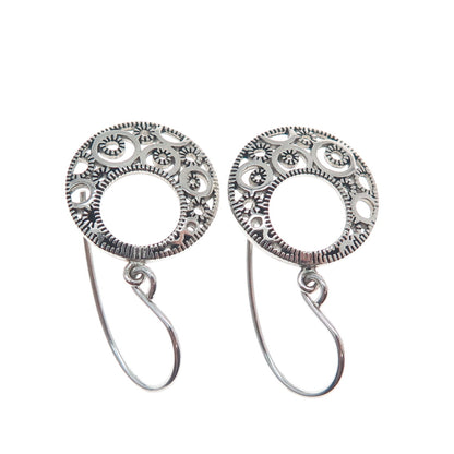 REEDS 925 Sterling Silver Vintage Crescent Circle Dangle Earrings