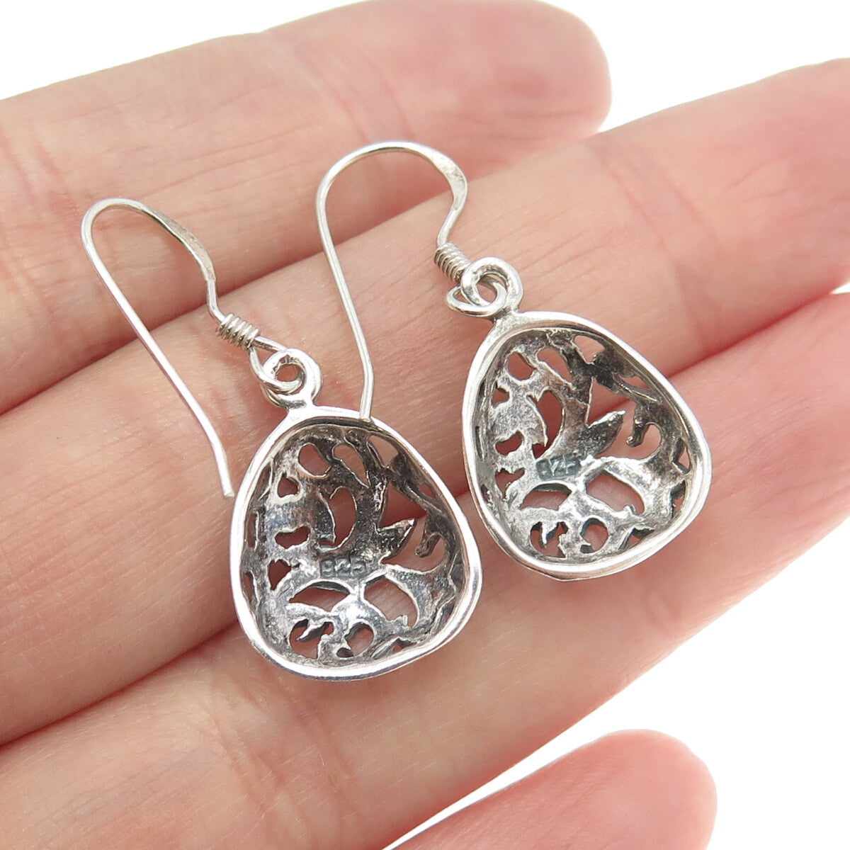 925 Sterling Silver Vintage Ornate Dangling Hook Earrings