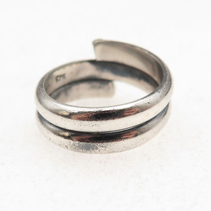 925 Sterling Silver 14K Gold Vintage Modernist Bypass Oxidized Ring Size 6.75