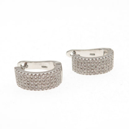 925 Sterling Silver Round-Cut C Z Hoop Earrings