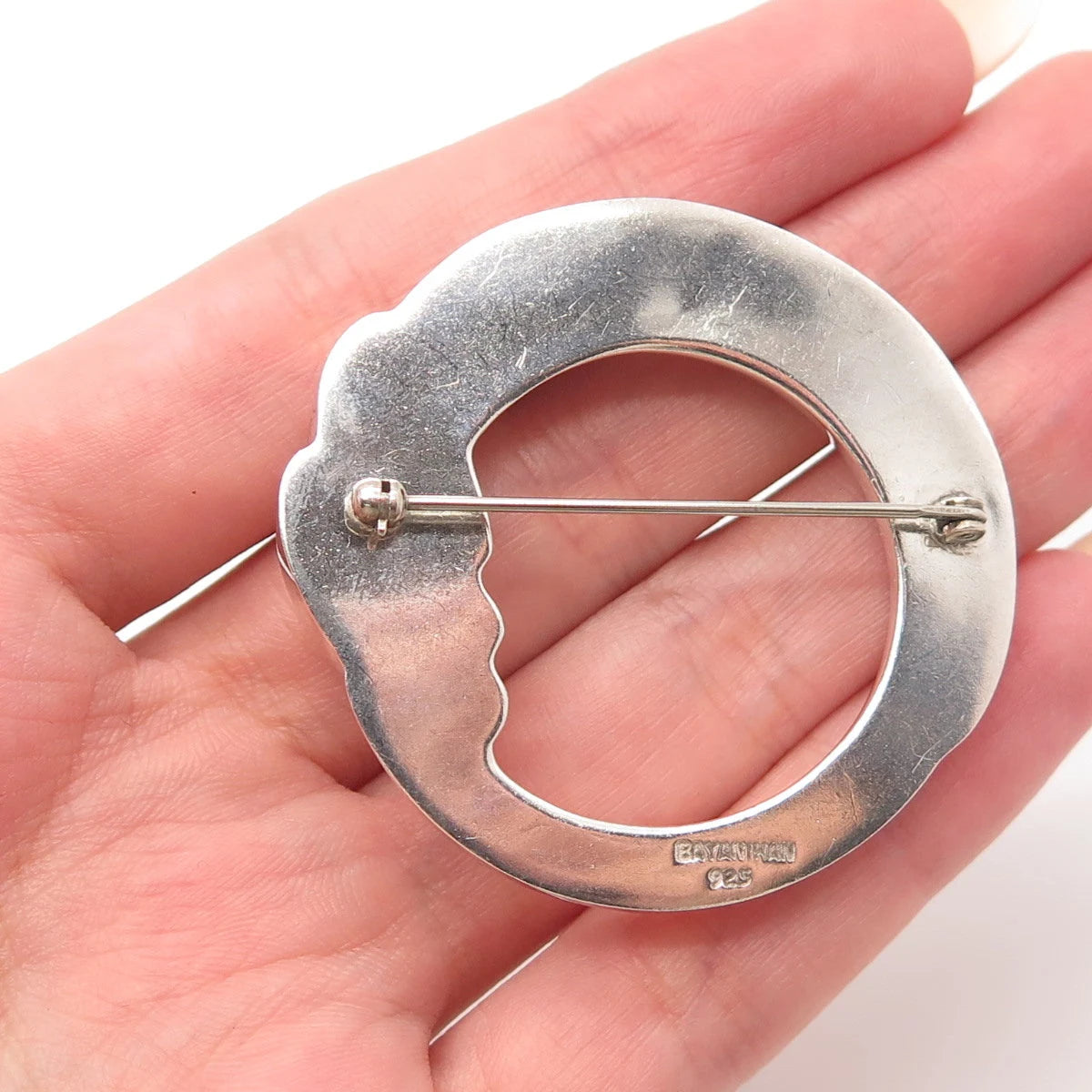 925 Sterling Silver Vintage Bayanihan Ribbed Pin Brooch