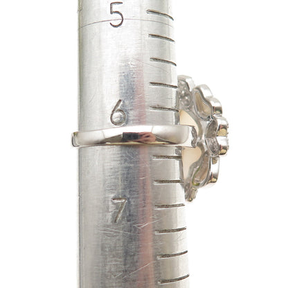 925 Sterling Silver Vintage Real MOP & C Z Heart Cluster Ring Size 6.25