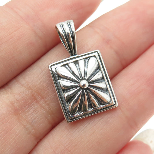 925 Sterling Silver Vintage Floral Oxidized Minimalist Charm Pendant