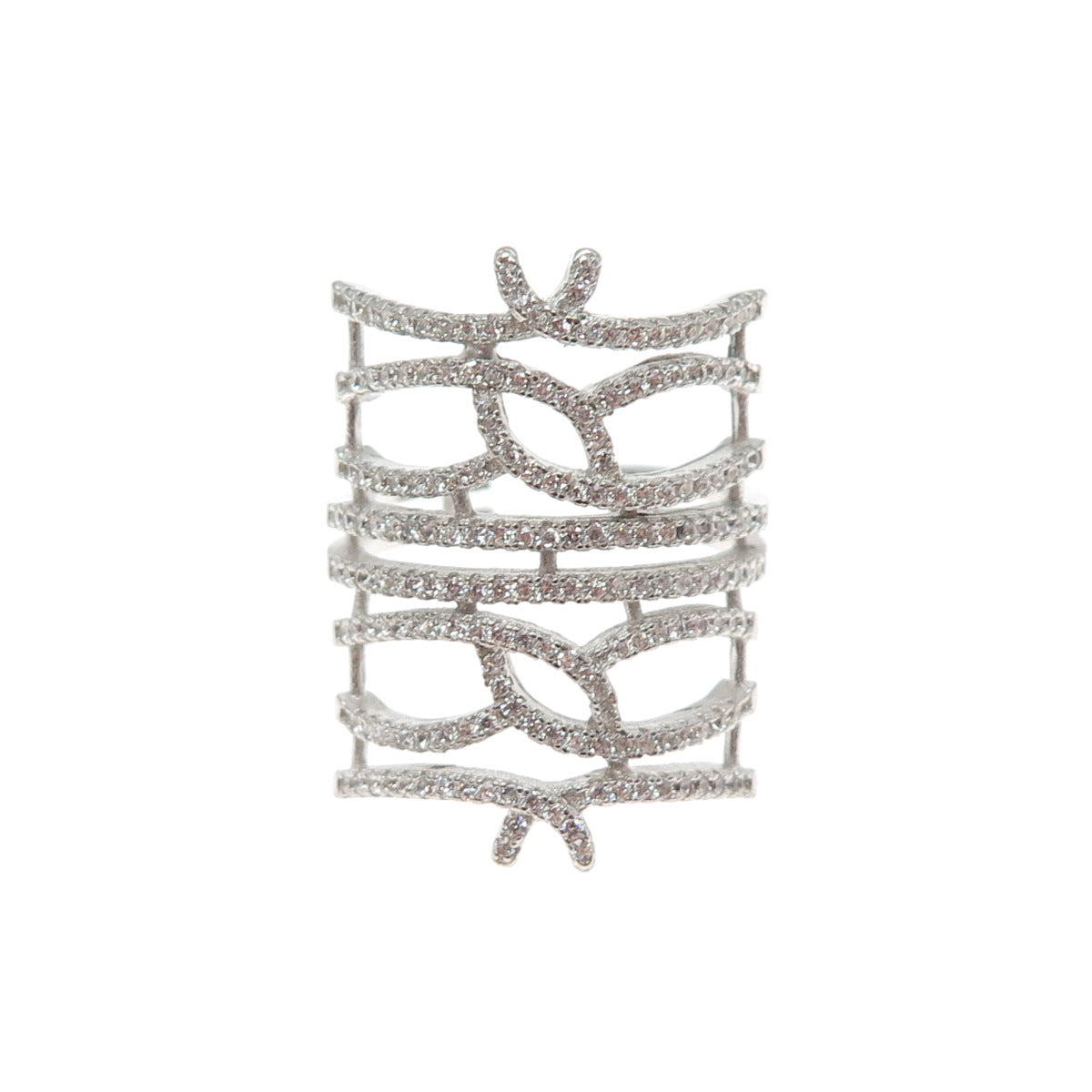 925 Sterling Silver Round-Cut C Z Fence Adjustable Ring Size 7.75