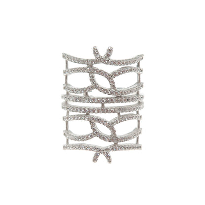 925 Sterling Silver Round-Cut C Z Fence Adjustable Ring Size 7.75