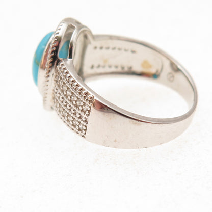 925 Sterling Silver Real Sleeping Beauty Turquoise & White Topaz Ring Size 8