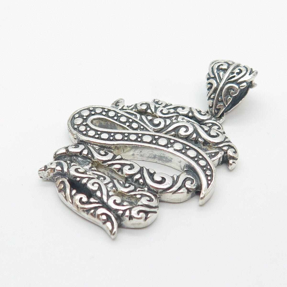 925 Sterling Silver Vintage Ornate Abstract Pendant
