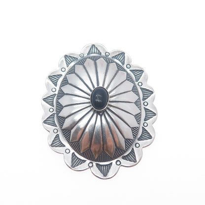 Old Pawn Sterling Silver Vintage Southwestern Black Onyx Concho Tribal Pendant