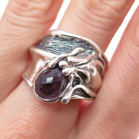 HAGIT GORALI Sterling Silver Vintage Amethyst Modernist Oxidized Ring Size 9.75
