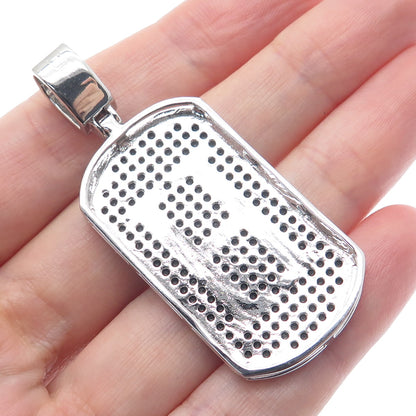 925 Sterling Silver Real Round-Cut Black Spinel Letter H Initial Tag Pendant