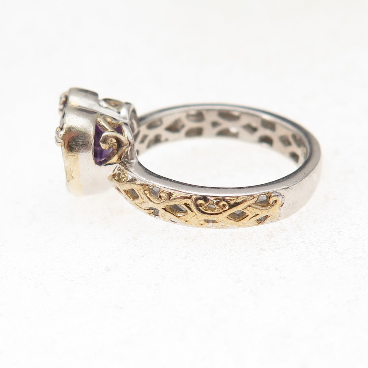 Michael Valitutti Gems En Vogue Sterling 2-Tone Amethyst Heart Ring Size 5.25