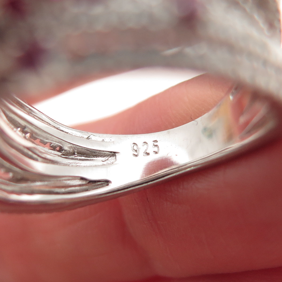 925 Sterling Silver Lab-Created Sapphire & C Z Crisscross Ring Size 6.25