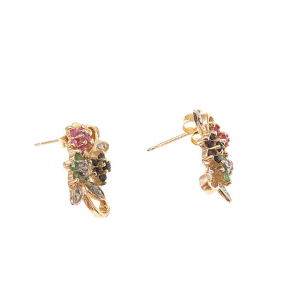 Ross Simons 925 Sterling Gold Plated Vintage Real Sapphire Ruby Emerald Earrings