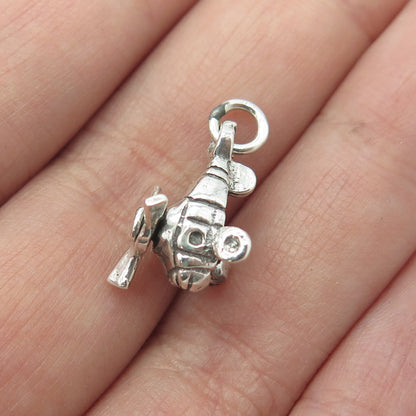 925 Sterling Silver Vintage Helicopter Movable Charm Pendant