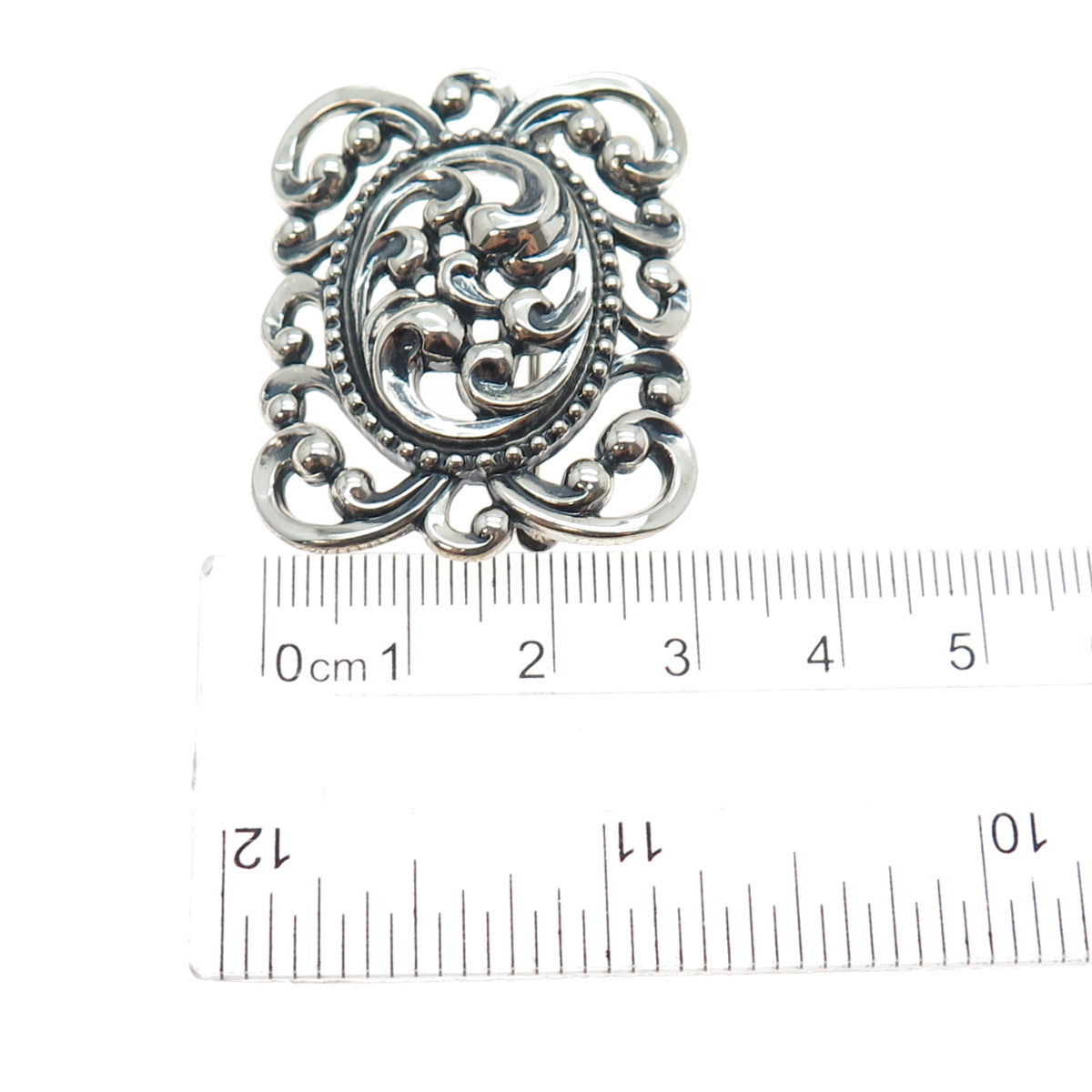 DANECRAFT 925 Sterling Silver Antique Art Deco Swirl Oxidized Pin Brooch