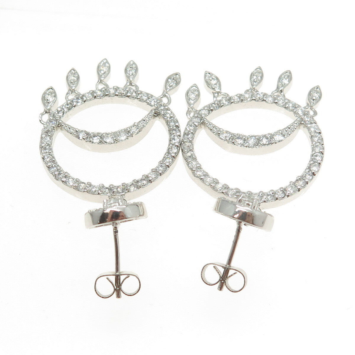 925 Sterling Silver Round-Cut C Z Circle Dangling Earrings