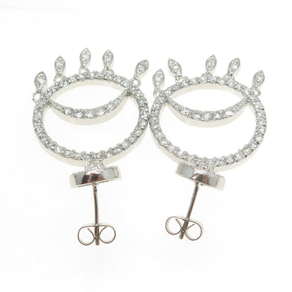 925 Sterling Silver Round-Cut C Z Circle Dangling Earrings