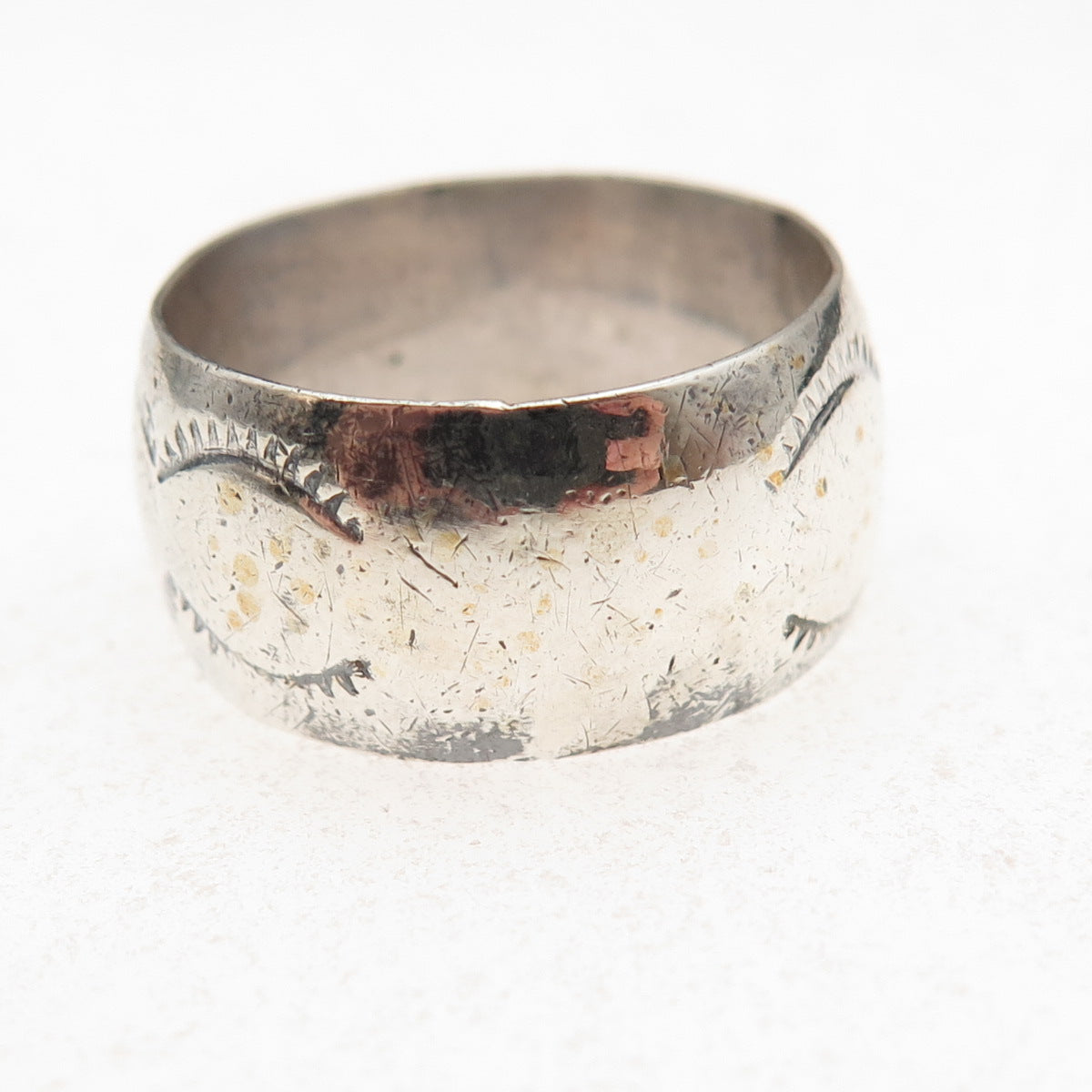 Old Pawn 925 Sterling Silver Vintage Southwestern Tribal Wide Band Ring Size 8.5