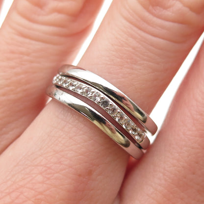 925 Sterling Silver Real White Topaz SET of 3 Stackable Wavy Band Rings Size 7