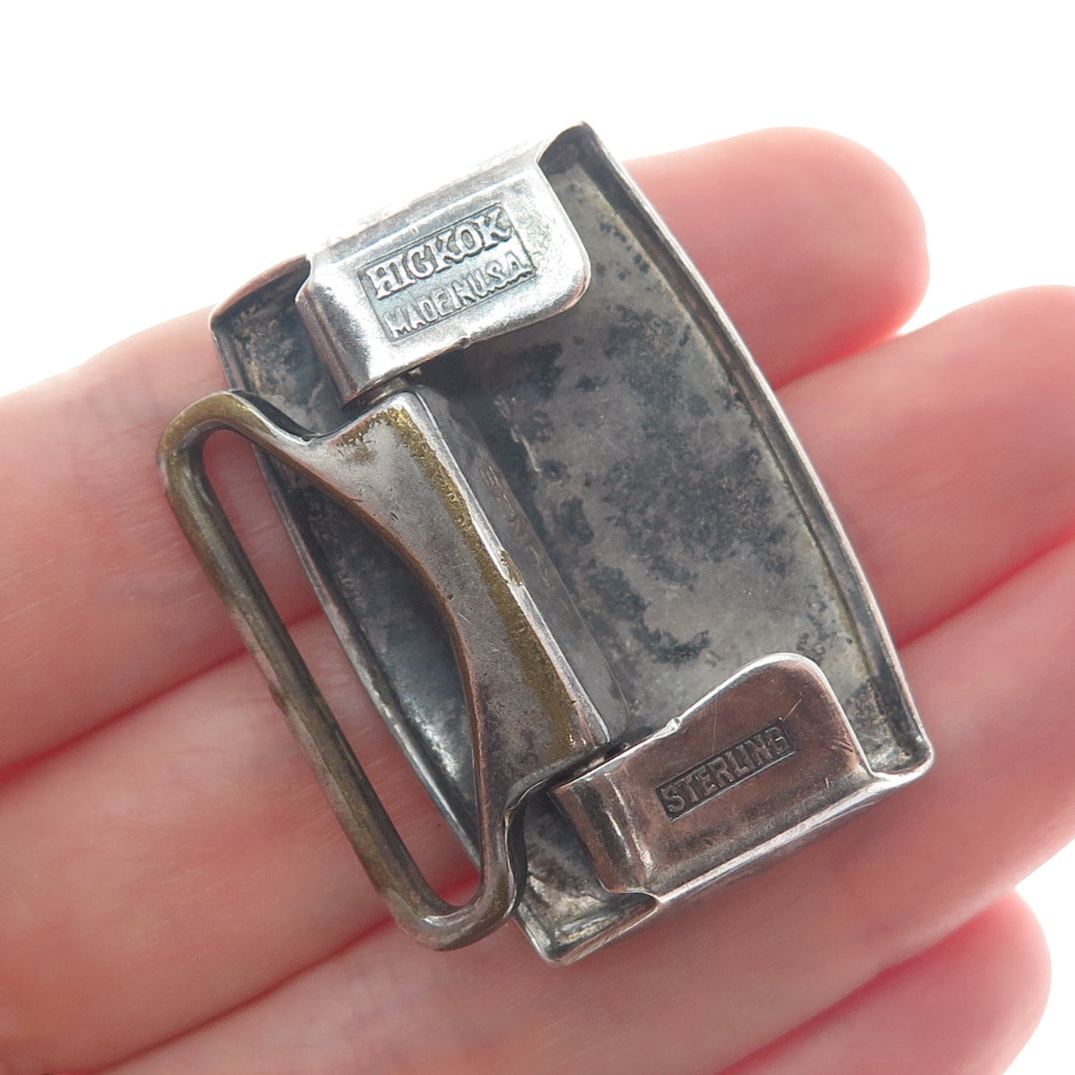 HICKOK 925 Sterling Silver Antique USA Letter "H" Initial Oxidized Belt Buckle