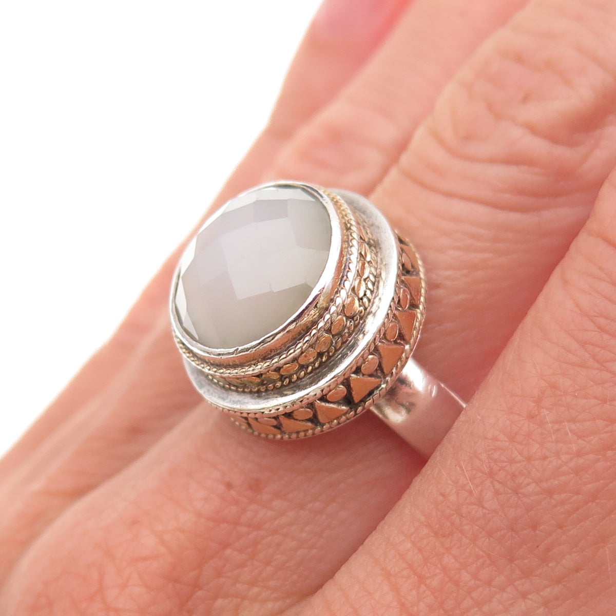 Anna Beck 925 Sterling Silver 2-Tone Vintage Real Moonstone Ring Size 6.75