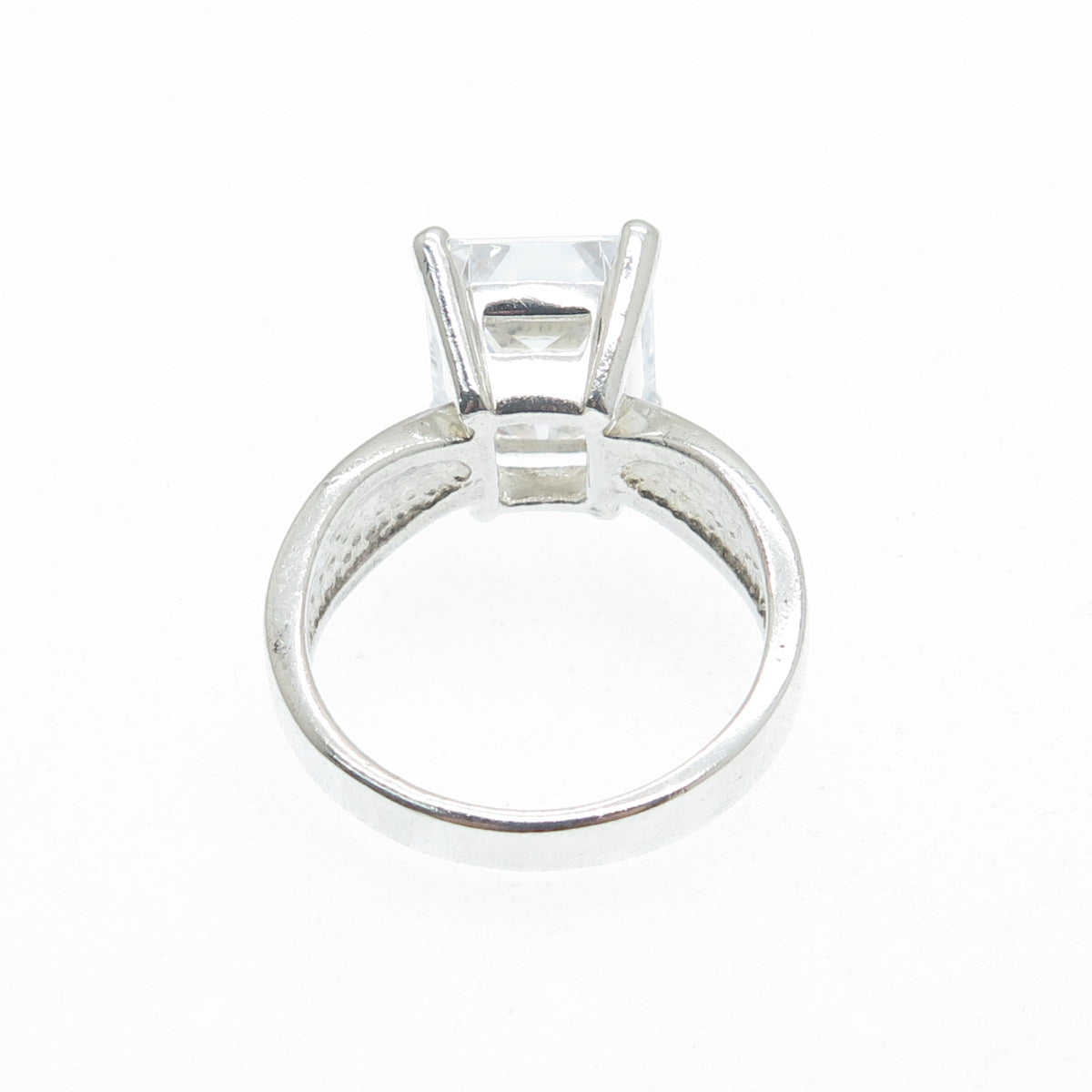 925 Sterling Silver Radiant-Cut C Z Engagement Ring Size 7