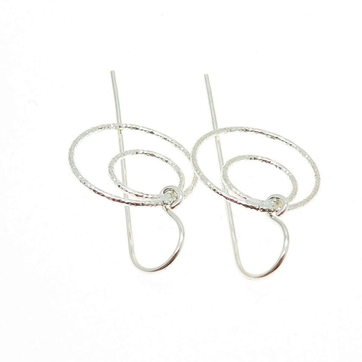 925 Sterling Silver Diamond-Cut Multi-Circle Dangle French Wire Earrings