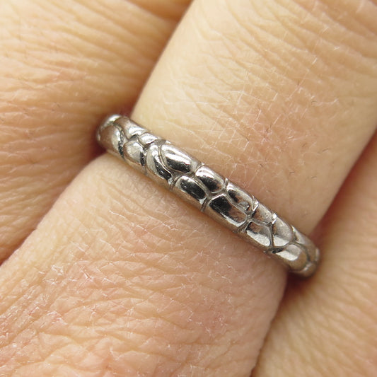 SMK 925 Sterling Silver Black Rhodium Pebble Band Ring Size 6.75