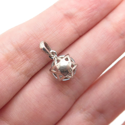 925 Sterling Silver Round-Cut Blue C Z Minimalist Charm Pendant