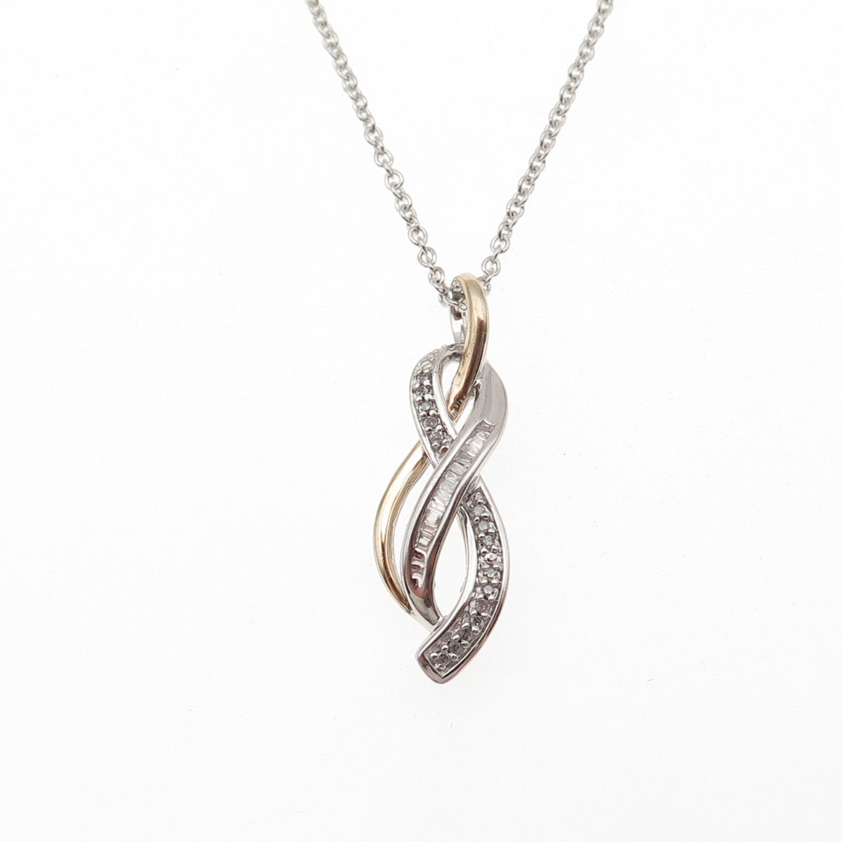 Sun 925 Sterling Silver 14K Gold Real Diamond Infinity Cable Chain Necklace 16"