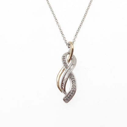 Sun 925 Sterling Silver 14K Gold Real Diamond Infinity Cable Chain Necklace 16"