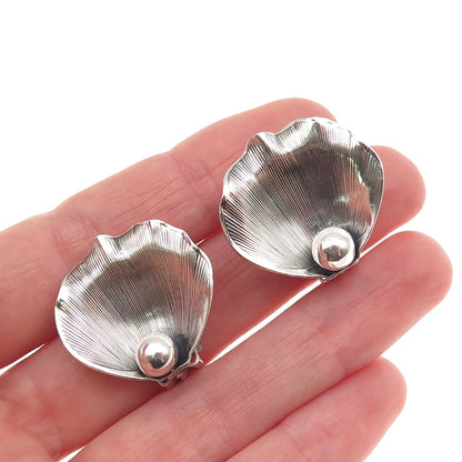 925 Sterling Silver Antique Art Deco Calla Lily Oxidized Clip On Earrings