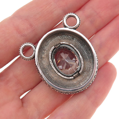 925 Sterling Silver Vintage Oval-Cut C Z Oxidized Centerpiece Slide Pendant