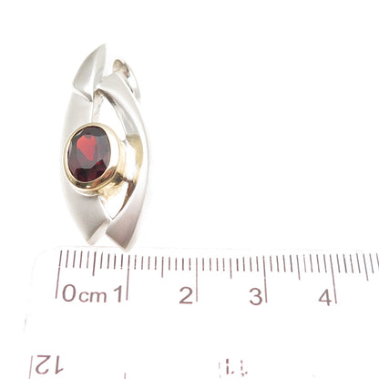 925 Sterling Silver 2-Tone Real Red Garnet Modernist Slide Pendant