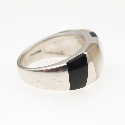CNA Pranda 925 Sterling Silver Vintage Real Black Onyx & MOP Mosaic Ring Size 6